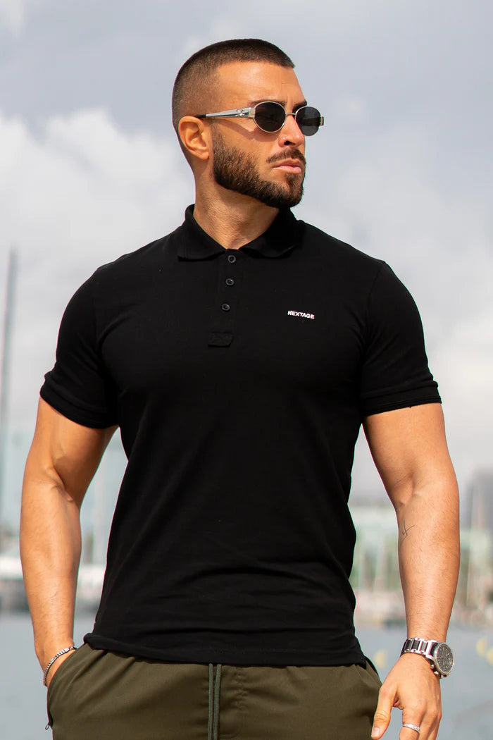 Nextage Black Cotton Polo Shirt