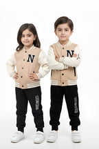 Nextage Kids Beige Varsity Jacket Tracksuit