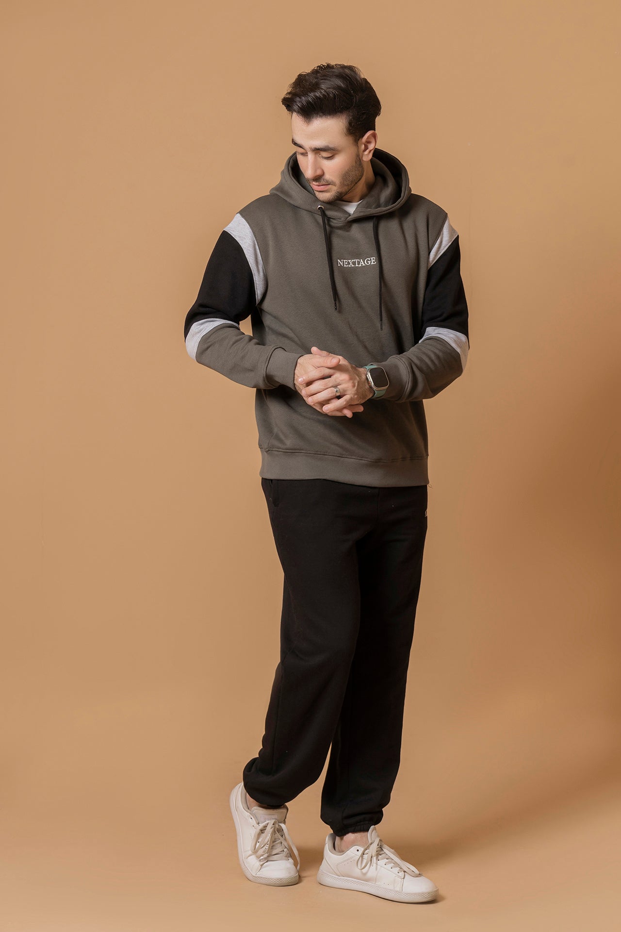 Buy Olive Green and Black Color Block Tracksuit Online