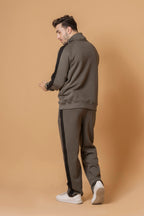 Men's comfortable green black contrast with popper button and trouser side zips coord set