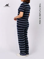 Knitted Stripe Collar Detail Shirt & Jogger - Tracksuit