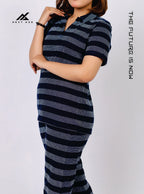 Knitted Stripe Collar Detail Shirt & Jogger - Tracksuit