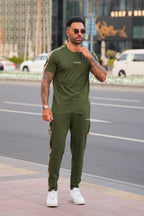 Olive Green Beige Stripe Tracksuit