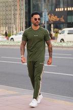 Olive Green Beige Stripe Tracksuit