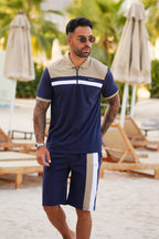 Nextage Navy Beige Polo Short Set