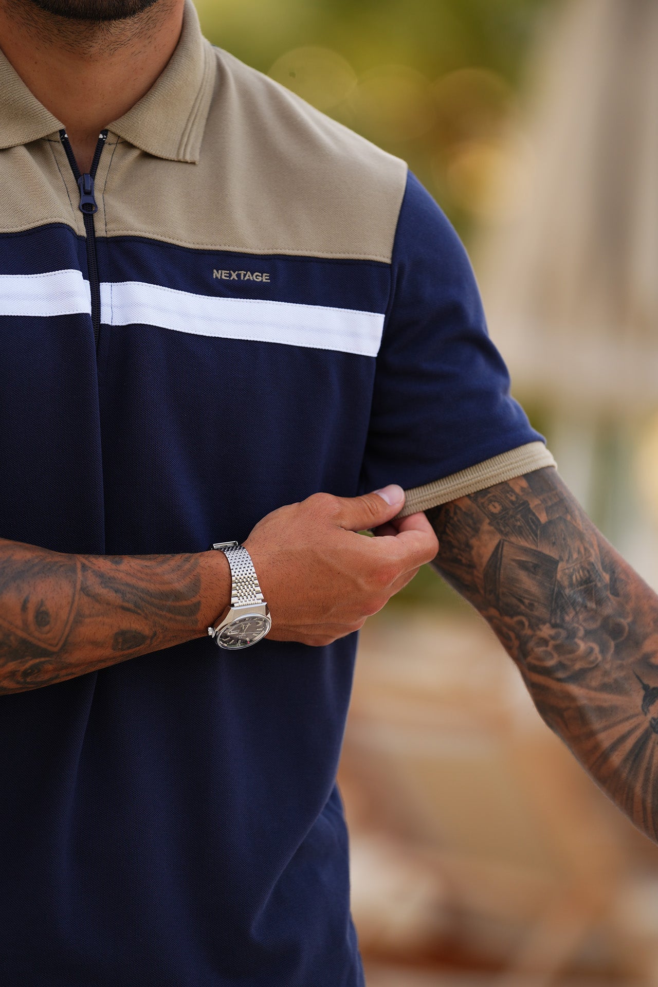 Nextage Navy Beige Polo Short Set