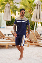 Nextage Navy Beige Polo Short Set