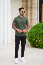 Nextage Olive Green Contrast Polo Tracksuit