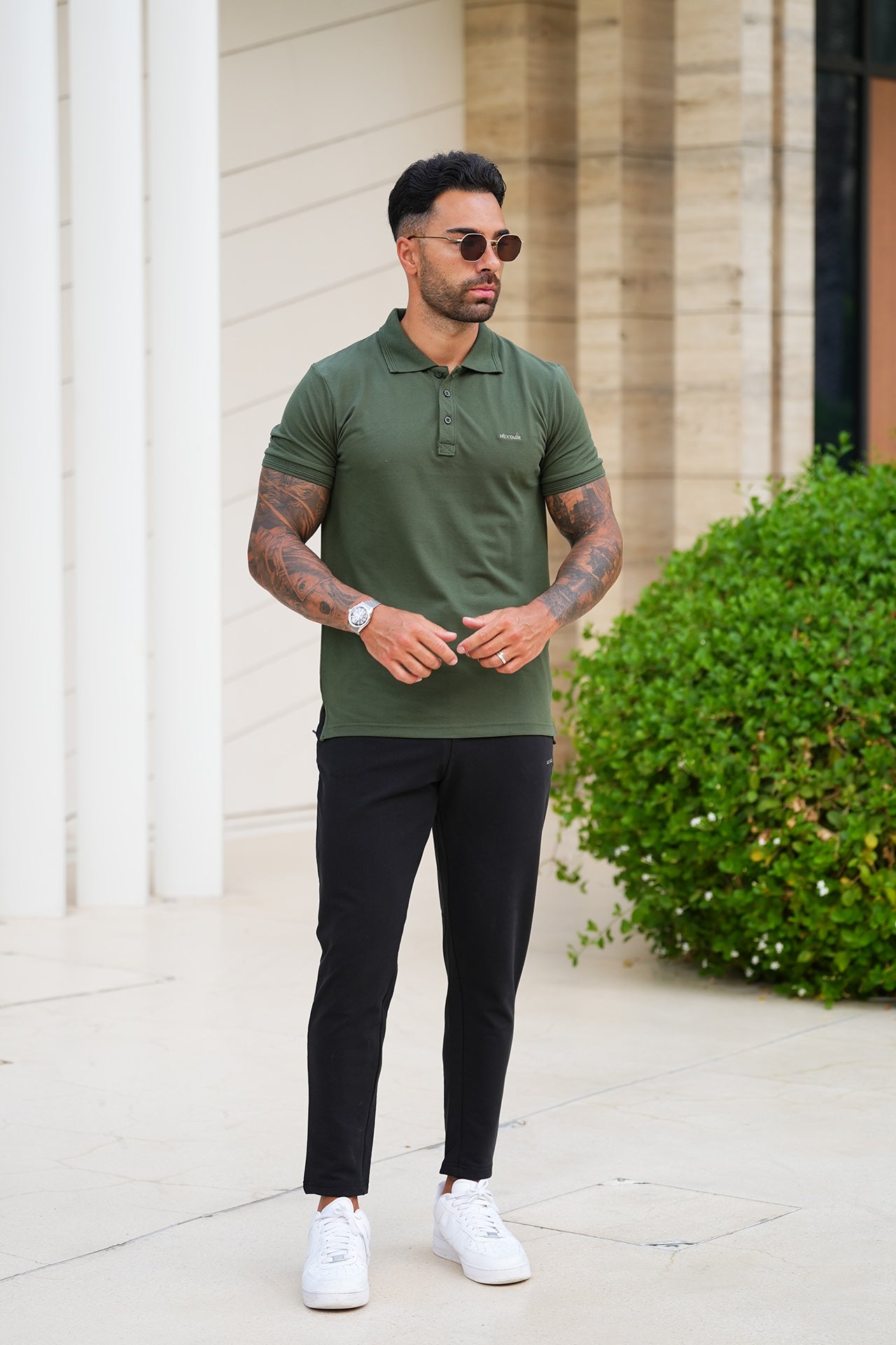 Nextage Olive Green Contrast Polo Tracksuit