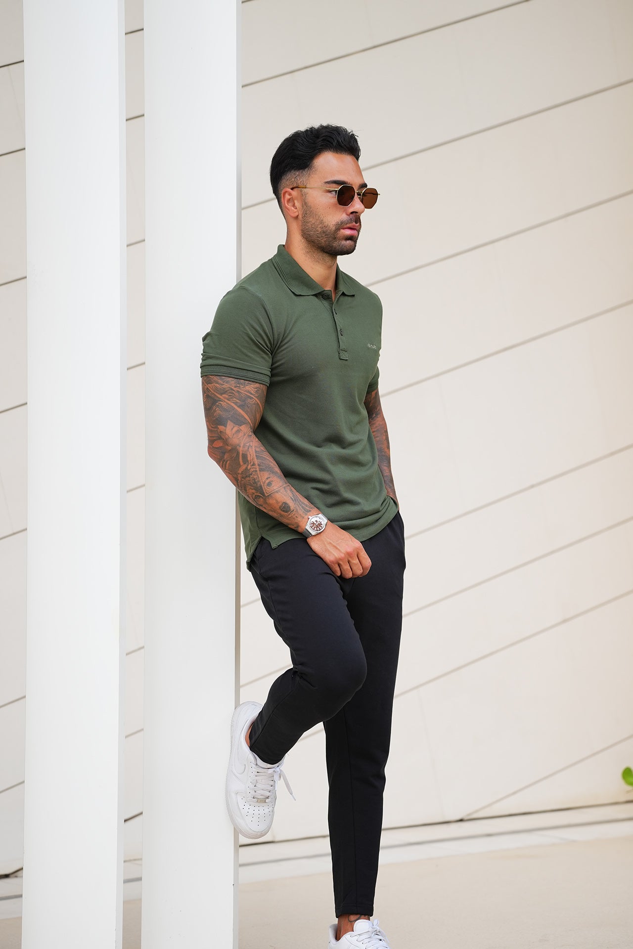 Nextage Olive Green Contrast Polo Tracksuit