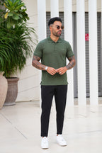 Nextage Olive Green Contrast Polo Tracksuit