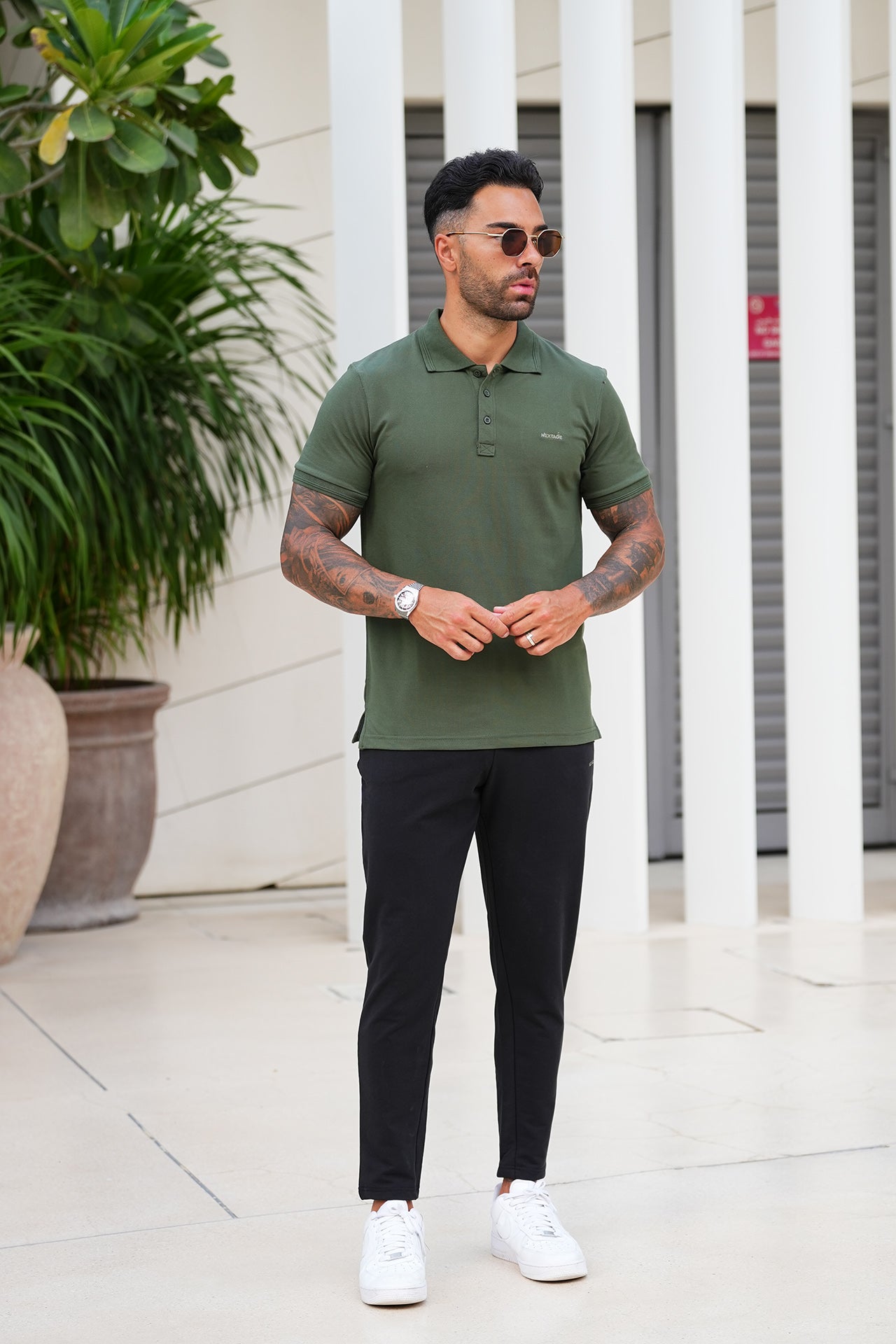 Nextage Olive Green Contrast Polo Tracksuit