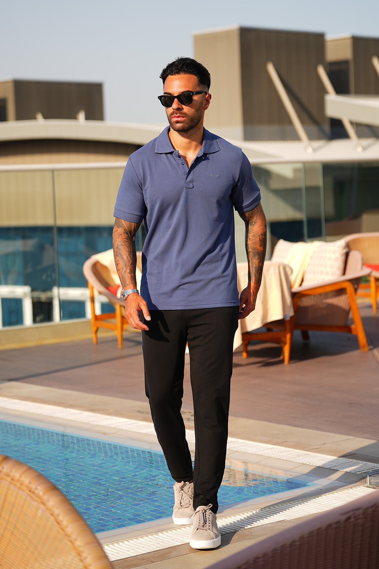 Blue Contrast Polo Tracksuit