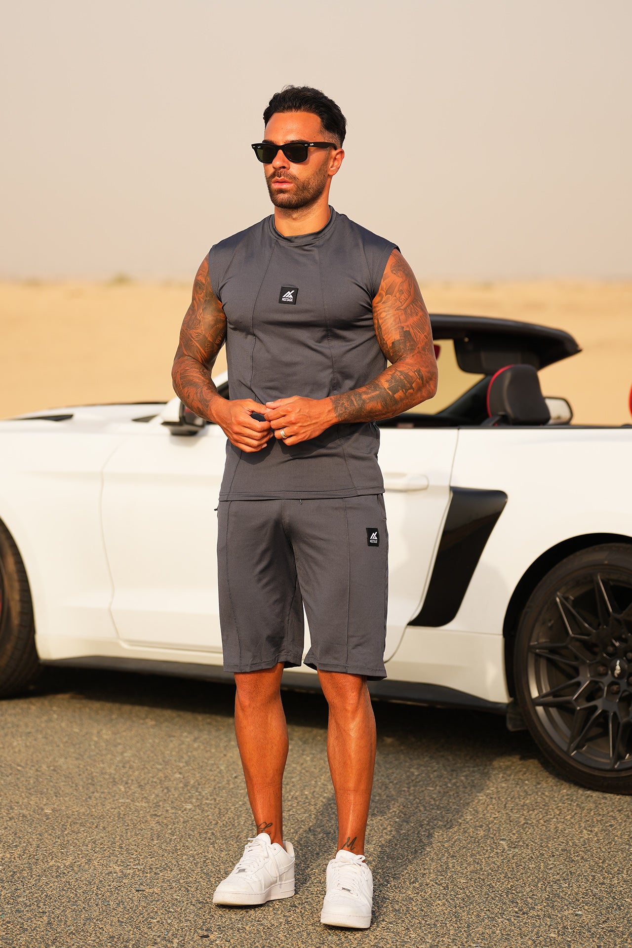 Sleeveless Dark Grey Short Set