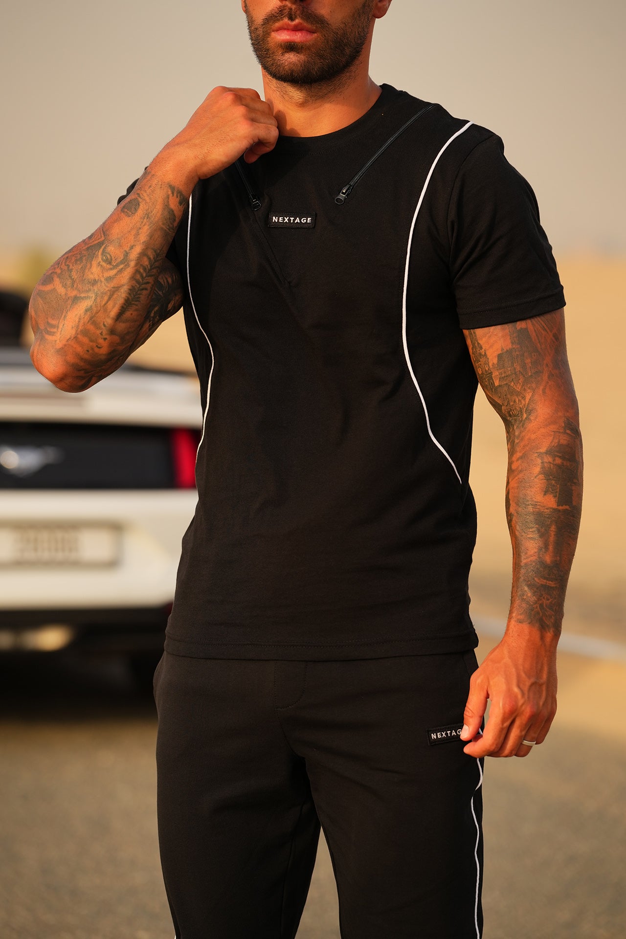 Black Piping Zip Detail Premium Tracksuit