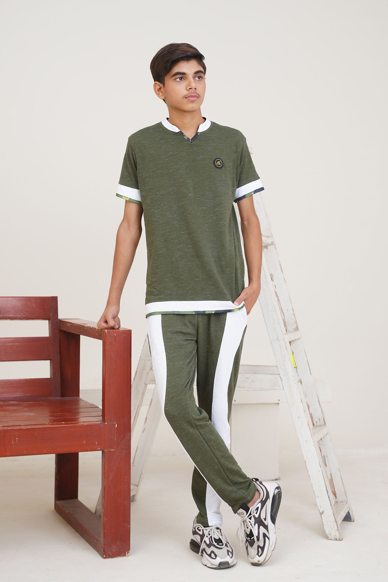 Nextage kids Green White Slub Textured Tracksuit