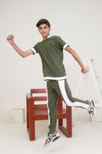 Nextage kids Green White Slub Textured Tracksuit