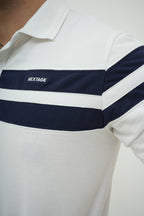 Navy White Contrast Striped Polo Short Set I Nextage