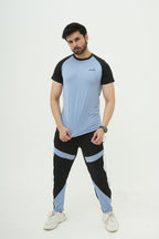 Sky Blue Black Panel Contrast Tracksuit