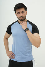 Sky Blue Black Panel Contrast Tracksuit