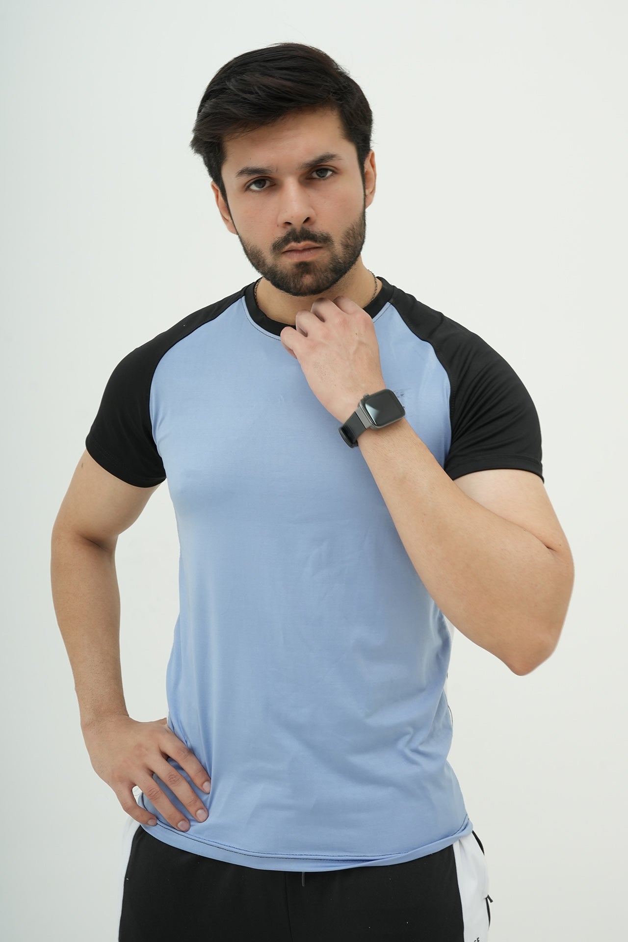 Sky Blue Black Panel Contrast Tracksuit