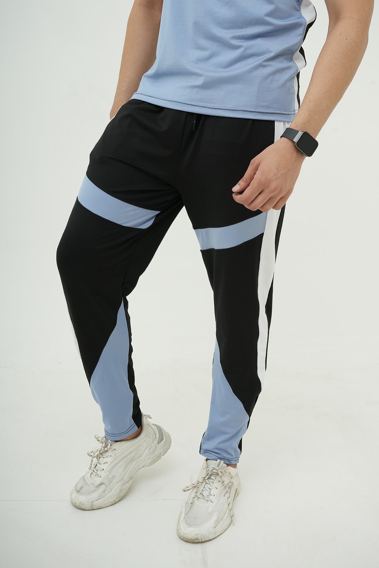 Sky Blue Black Panel Contrast Tracksuit