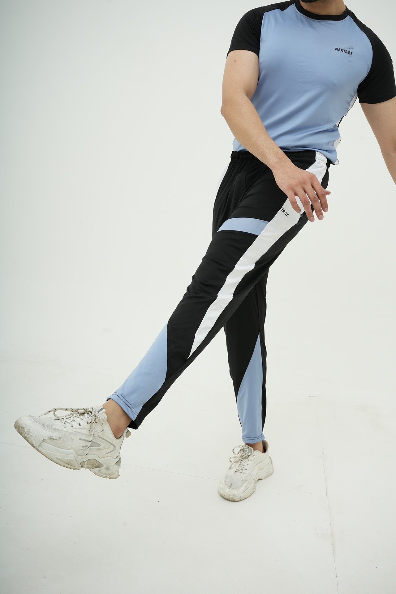 Sky Blue Black Panel Contrast Tracksuit