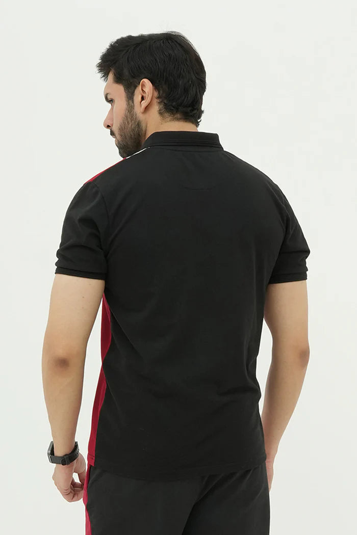 Nextage Black Contrast Striped Polo Shirt