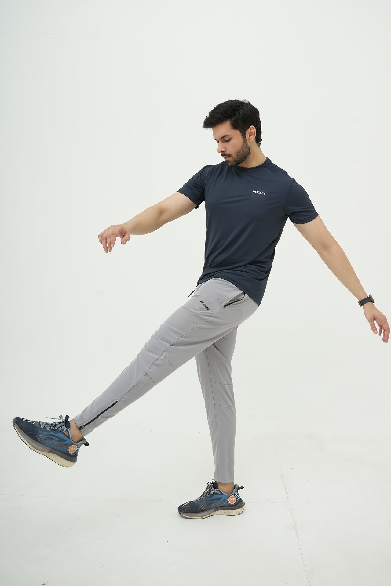 Nextage Grey Blue Ultra Stretch Spandex Tracksuit