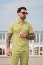 Metal Slogan Pocket Detail Green Tracksuit