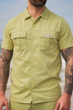 Metal Slogan Pocket Detail Green Tracksuit