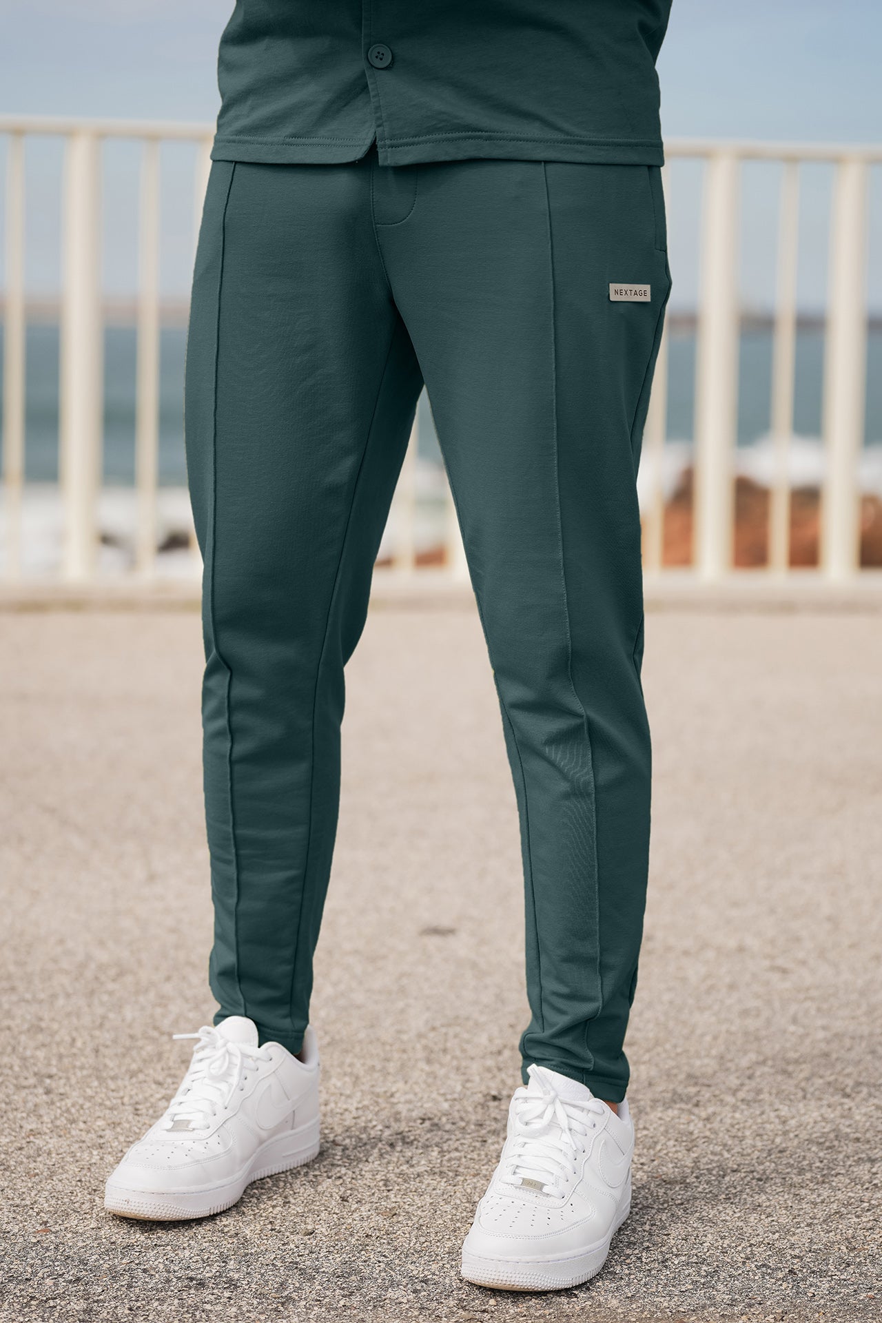 Forest Grey Front Pleat Metal Badge Trouser