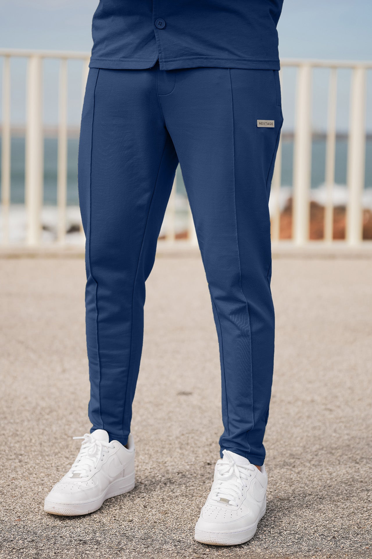 Smoke Grey Front Pleat Metal Badge Trouser