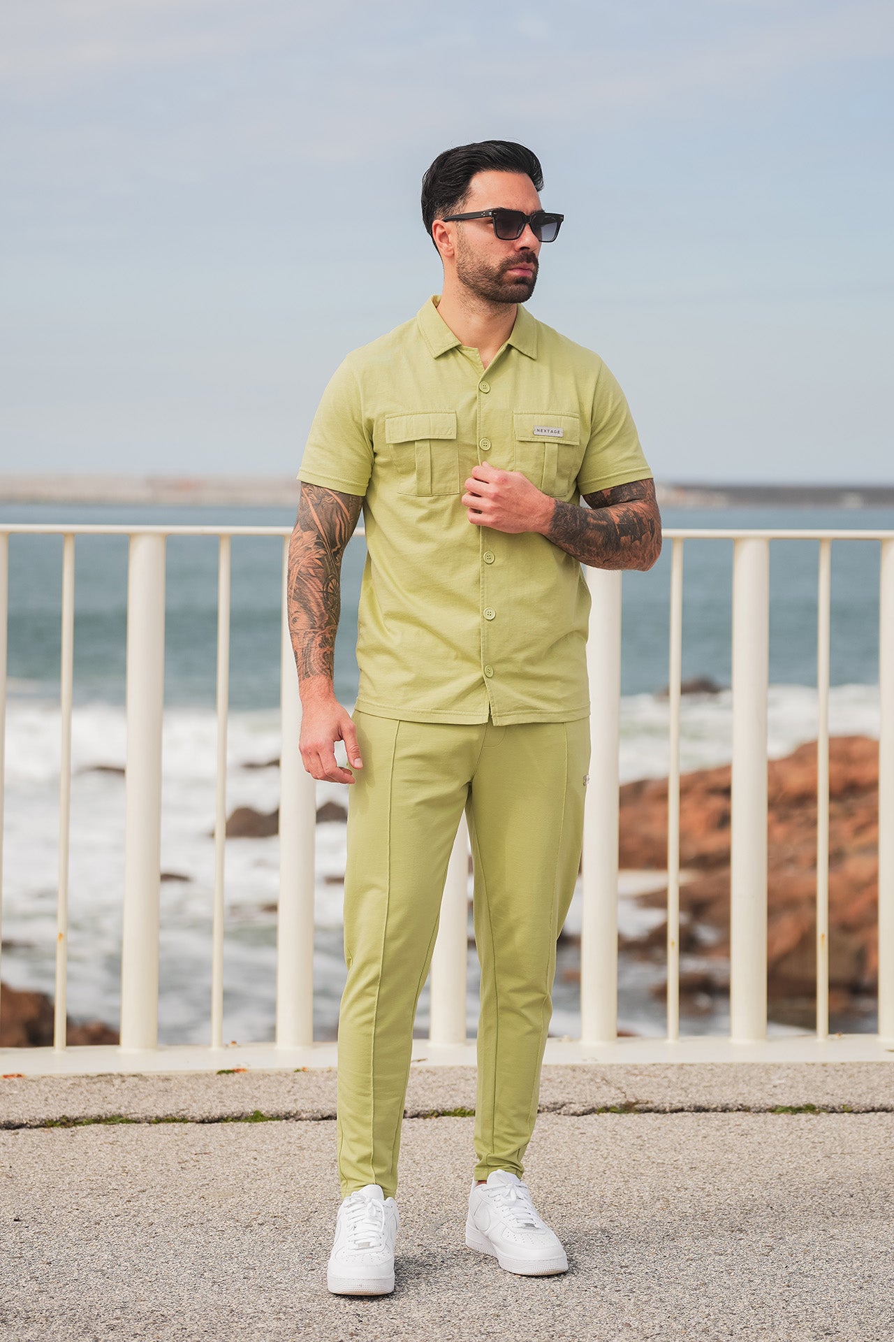 Metal Slogan Pocket Detail Green Tracksuit