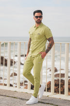 Metal Slogan Pocket Detail Green Tracksuit