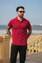 Nextage Maroon Polo Contras Black Pant Tracksuit