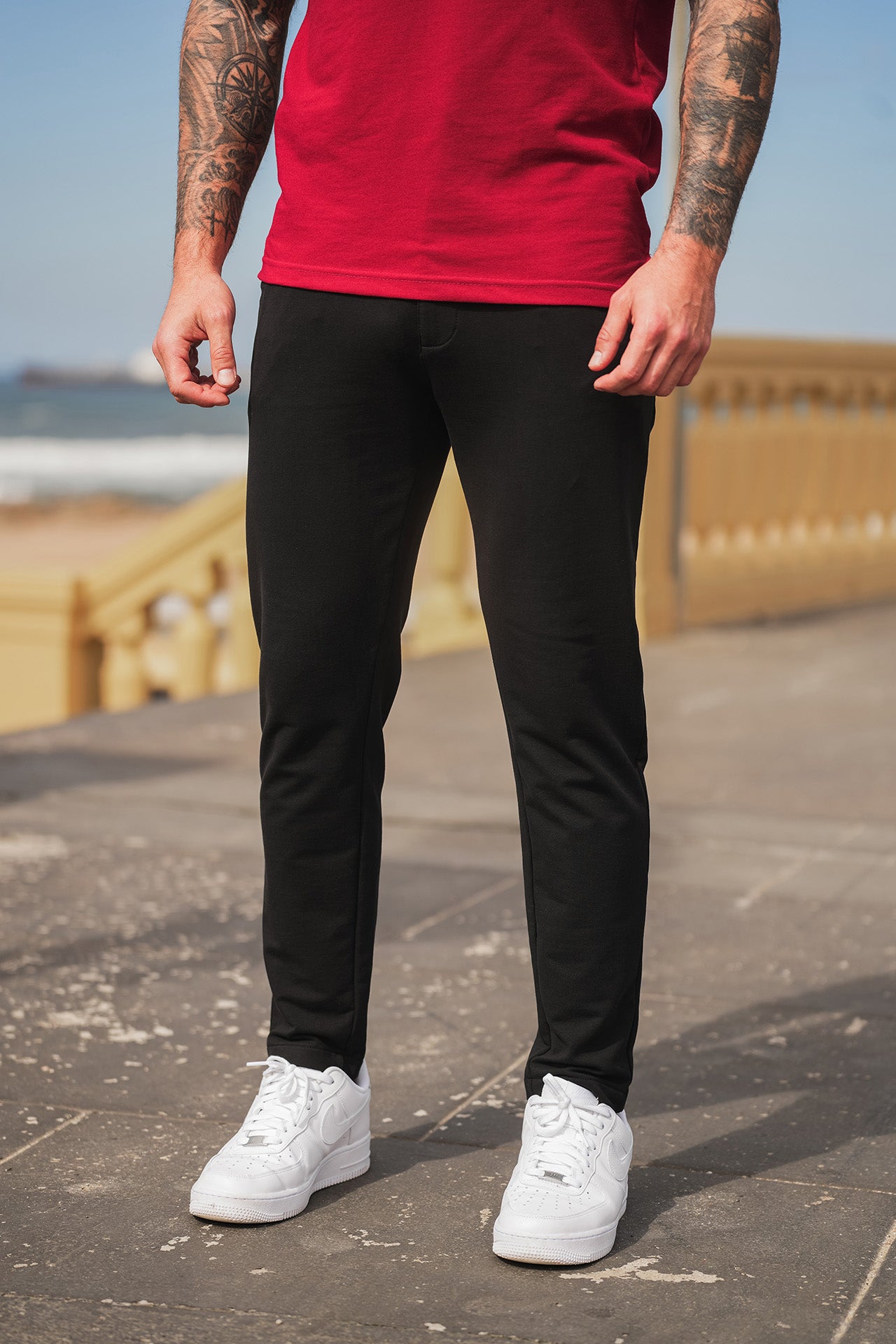 Nextage Maroon Polo Contras Black Pant Tracksuit