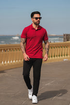 Nextage Maroon Polo Contras Black Pant Tracksuit