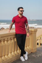 Nextage Maroon Polo Contras Black Pant Tracksuit