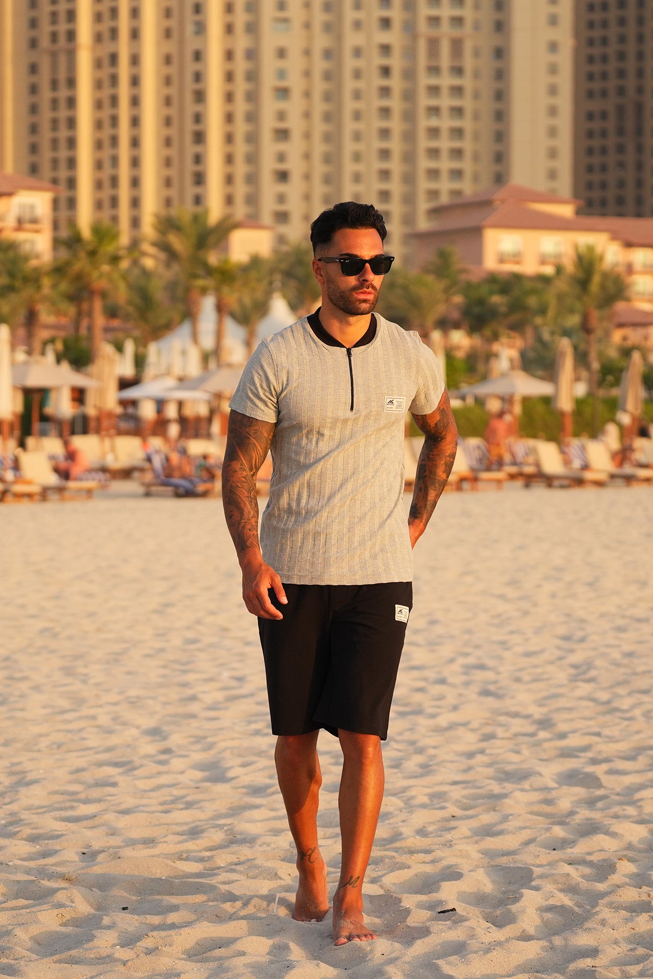 Jacquard Jersey Grey Black Short Set