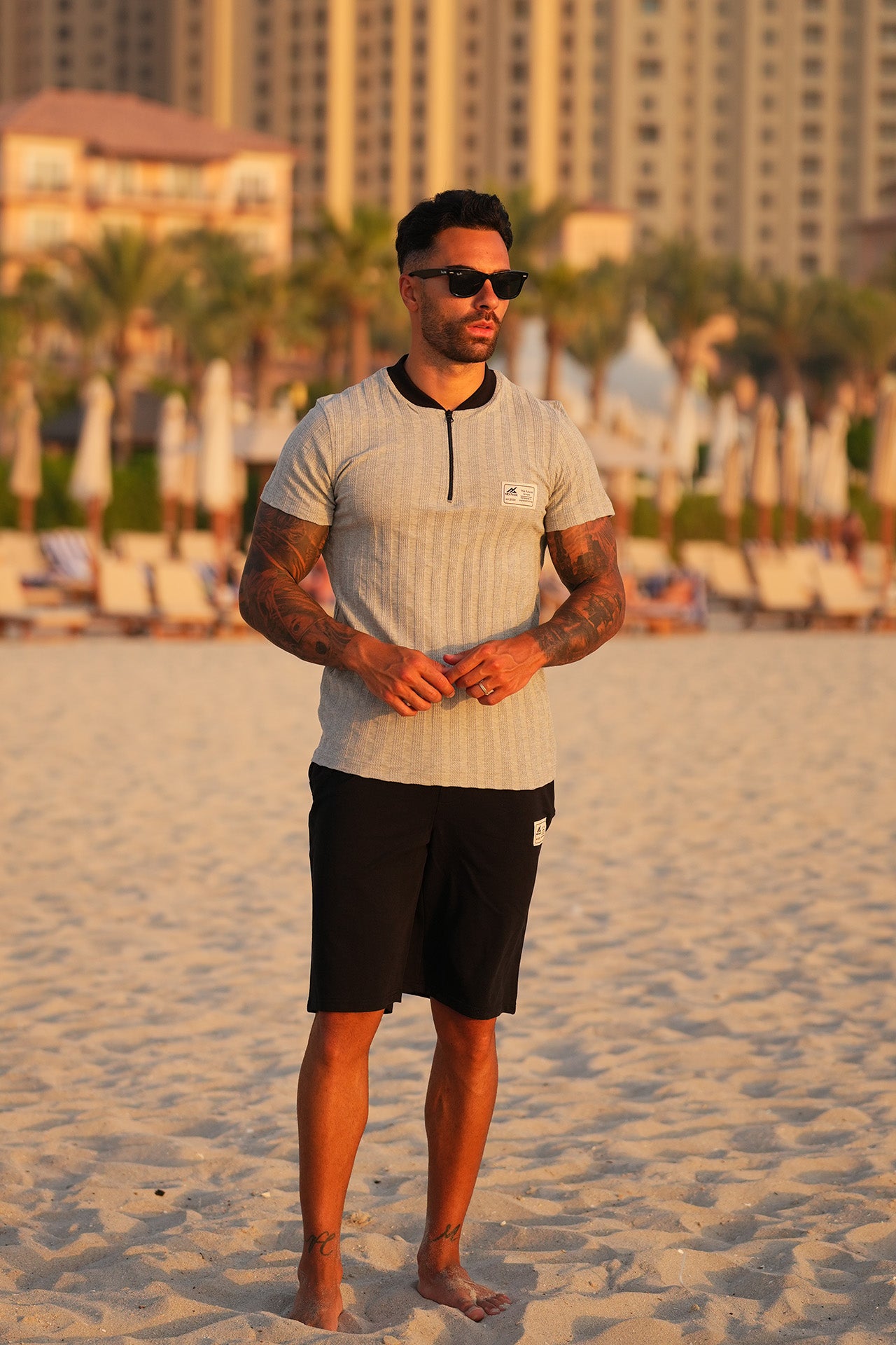 Jacquard Jersey Grey Black Short Set