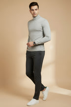 Nextage Sage Green Ribbed High Neck Shirt