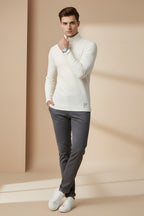 Nextage White Ribbed High Neck Shirt