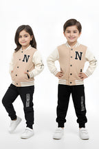 Nextage Kids Beige Varsity Jacket Tracksuit