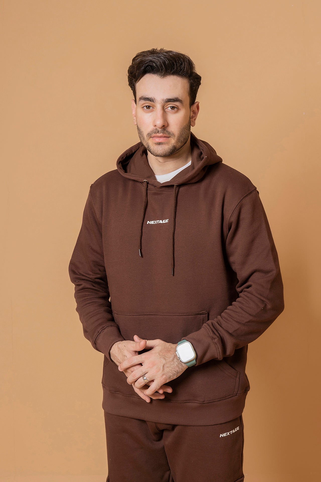 Fleece Tracksuit-Comfortable Hoodie and Jogger Set-Nextage Dark Brown Hoodie and Cargo Set