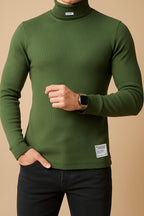 Nextage Green Ribbed Mock Neck Shirt