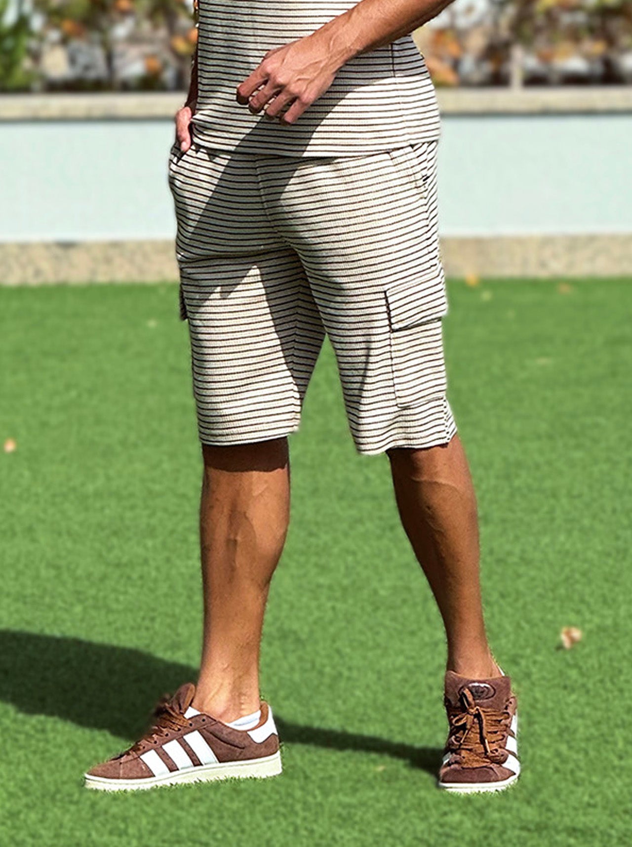 Beige Stripe Printing Short