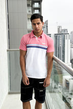 Dyed Yarn Striped Contrast Polo Short Set