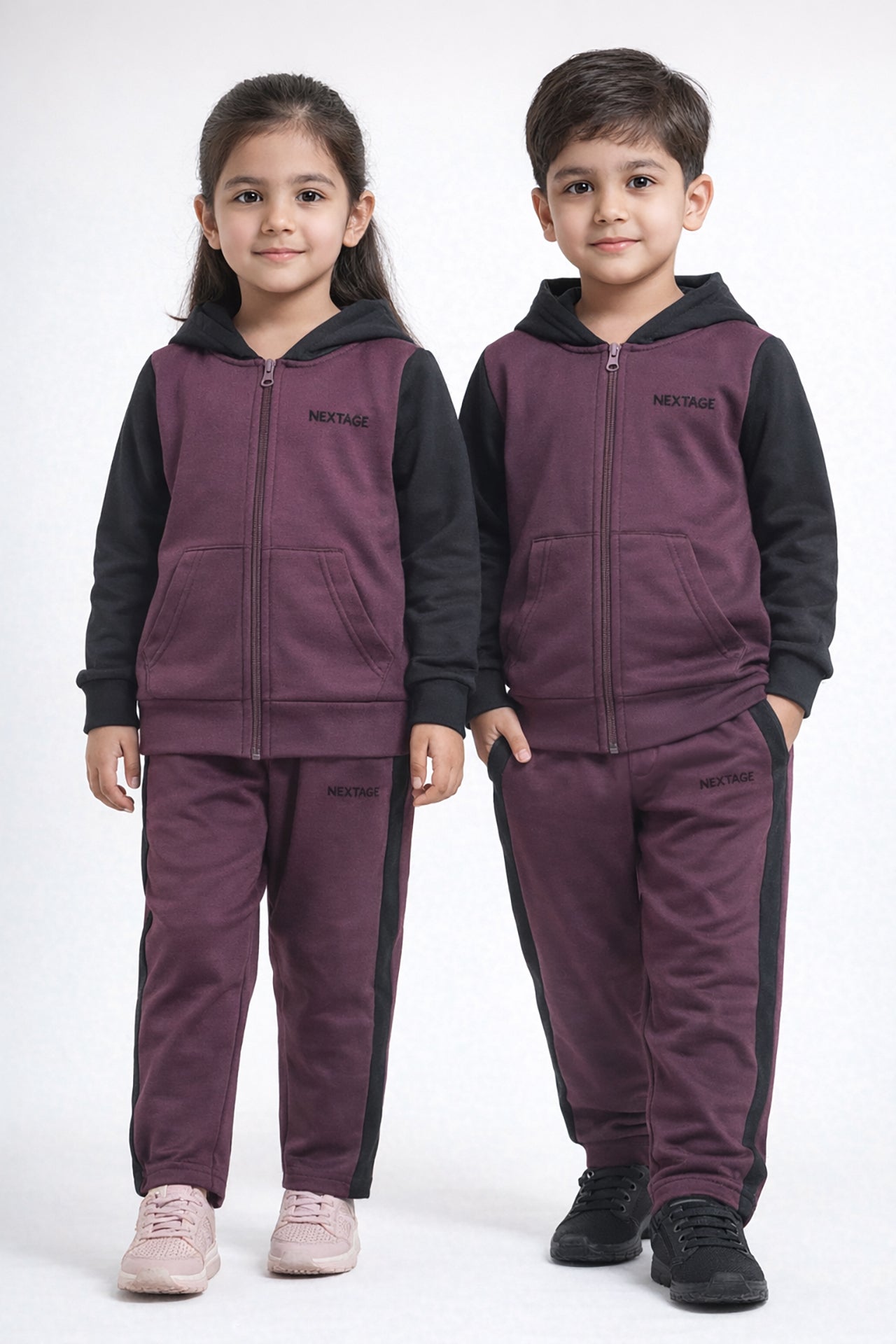 Nextage Plum Maroon Black Contrast Tracksuit