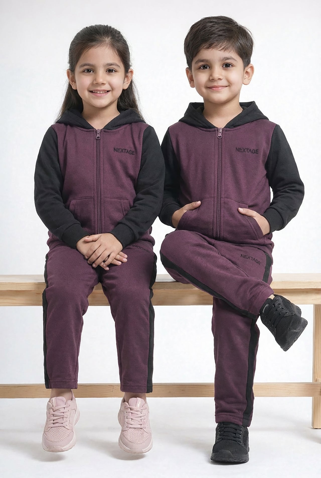 Nextage Plum Maroon Black Contrast Tracksuit